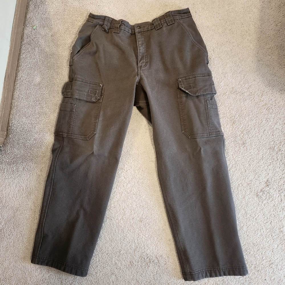 Men's Duluth flex fire hose fit Cargo Work Pants in Chocolate, FLEECE LINED